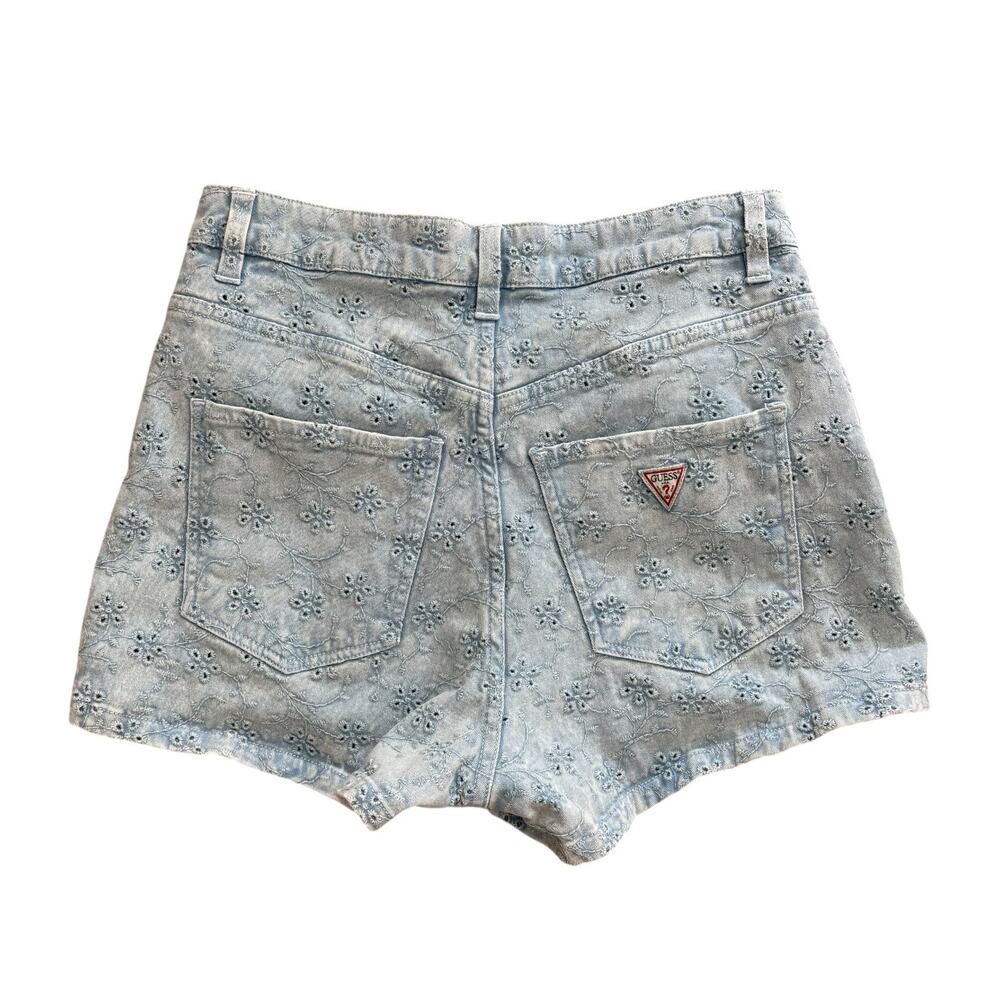 Guess Floral Eyelet Denim Shorts High Rise Light Wash Sz 25 Coquette Boho Casual - Picture 8 of 9